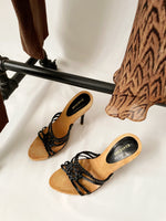 BEBE Y2K Studded Leather Wood Heels