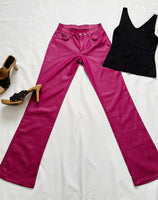 Vintage Bubblegum Pink Metallic Wet Look Pants