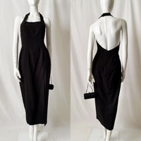 90s Vintage Structured Halter Maxi Column Dress