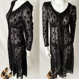 90s Vintage Black Sheer Lace Maxi Dress