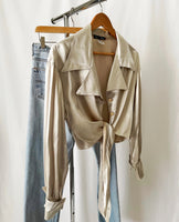 Vintage 90s Satin Button Down Tie Waist Top