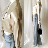 Vintage 90s Satin Button Down Tie Waist Top