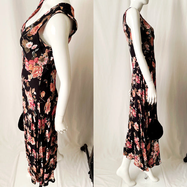 90s Vintage Floral Asymmetrical Maxi Dress