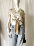 Vintage 90s Satin Button Down Tie Waist Top