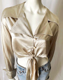 Vintage 90s Satin Button Down Tie Waist Top