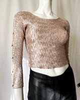 Y2K Vintage Crinkle Long Sleeve Crop Top with Cut outs