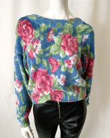 Vintage 90s Floral Silk Angora Slouchy Sweater Top