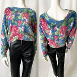 Vintage 90s Floral Silk Angora Slouchy Sweater Top