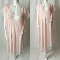 Vintage 70s 80s Lace Trim Maxi Slip Dress Set