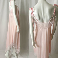 Vintage 70s 80s Lace Trim Maxi Slip Dress Set