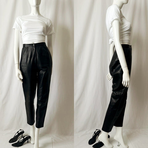 Vintage 90s Leather High Waist Tapered Pants - Petite