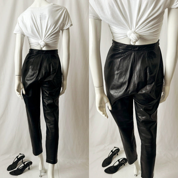 Vintage 90s Leather High Waist Tapered Pants - Petite