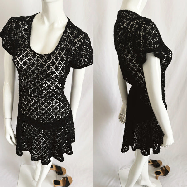 90s Vintage Crochet Mesh Mini Dress