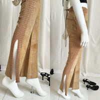 Vintage Y2K Suede Crochet Flared Split Leg Pants