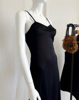 70s Vintage Black Slip Maxi Dress by Joy Stevens