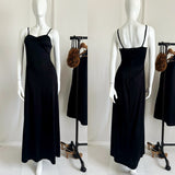 70s Vintage Black Slip Maxi Dress by Joy Stevens