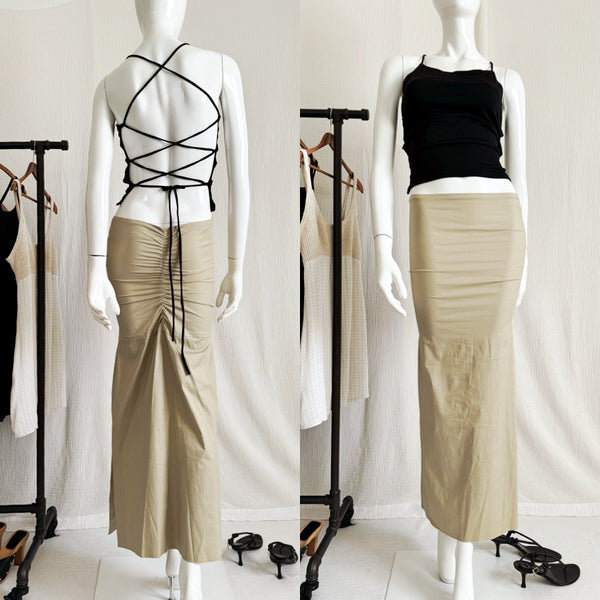 Y2K Vintage DKNY Low waist Ruched Maxi Skirt