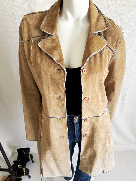 Y2K  Vintage Suede Frayed Denim Coat