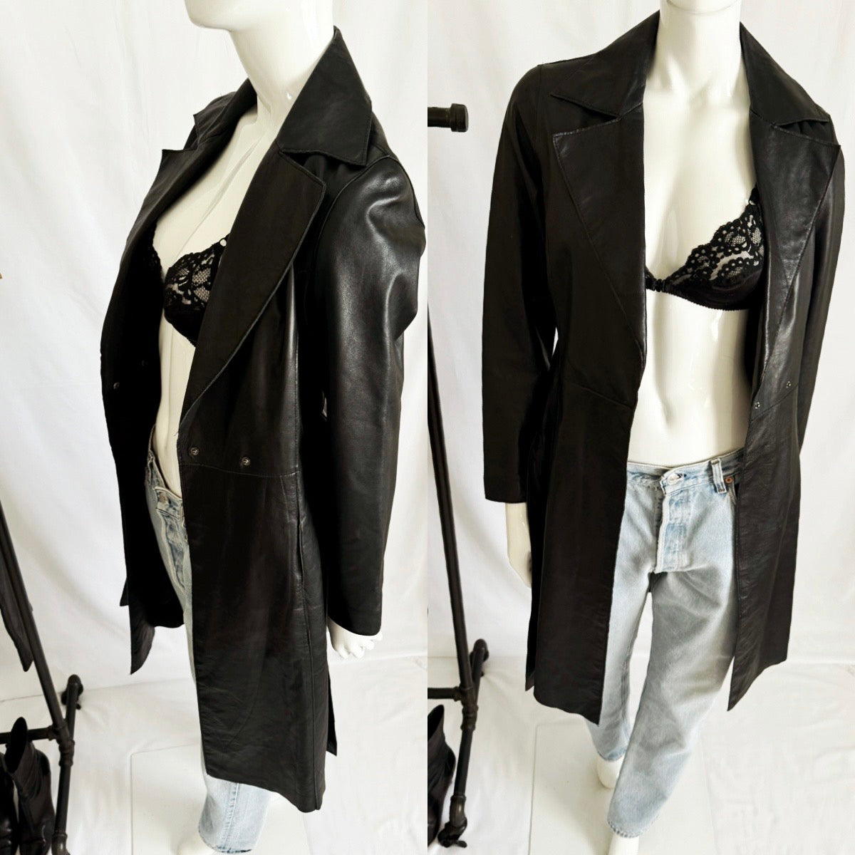 Y2K Black Leather Belted Trench coat – CGV SHOP