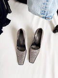 Vintage Y2K Square-toe Snake print Leather Heels