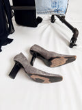 Vintage Y2K Square-toe Snake print Leather Heels