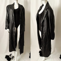 Vintage 90s Black Leather Full Trench Coat - Belted