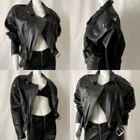 Vintage 90s Cropped Boxy Motorcycle Leather Jacket