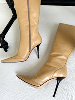 Vintage Y2K Charles David Pointy Nude Leather Boots