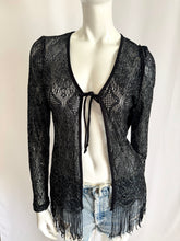 Load image into Gallery viewer, Vintage 90s Shimmery Fringed Open Front Lace Duster
