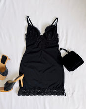 Load image into Gallery viewer, Vintage 80s Black Lace Trimmed Mini Slip Dress
