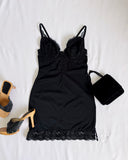 Vintage 80s Black Lace Trimmed Mini Slip Dress