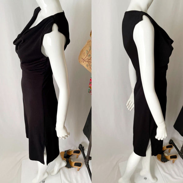 Y2K Vintage Ruched Cowl Neckline Split Midi Dress
