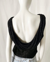 Vintage Sequin Draped Low Open Back Blouse