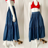 Vintage Ralph Lauren Tiered Denim Maxi Skirt