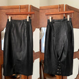 Vintage 90s High Waisted Leather Midi Skirt