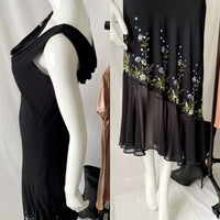 Vintage Y2K Floral Sequin Draped Ruffled Asymmetrical Dress