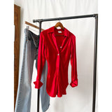 Vintage 90s Bias Red Satin Long-sleeve Blouse