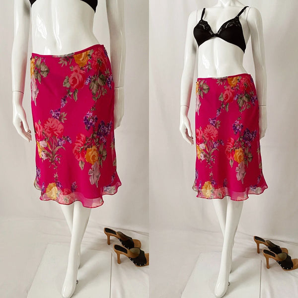 Vintage Ralph Lauren Floral Silk Midi Skirt
