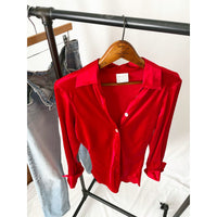 Vintage 90s Bias Red Satin Long-sleeve Blouse