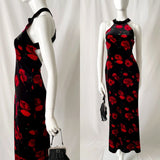 Vintage Floral Velvet Backless Maxi Dress