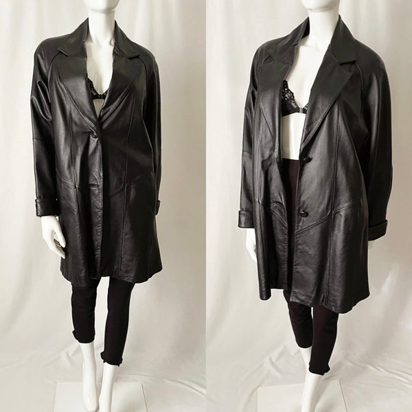 Vintage 90s A-line Leather Coat
