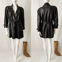 Vintage 90s Belted Leather Trench Coat
