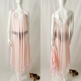Vintage Pastel Pink Handkerchief Asymmetrical Lace Slip Dress