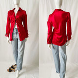 Vintage 90s Bias Red Satin Long-sleeve Blouse